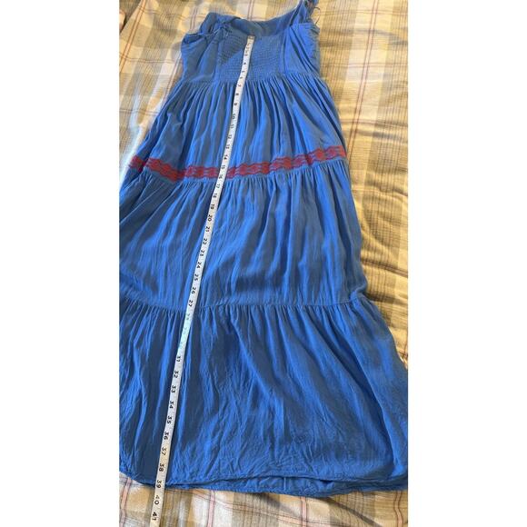 Skies Are Blue Maxi Sundress Sz S Blue Embroidered Adj. Straps Tiered Ruffle EUC - Picture 12 of 14